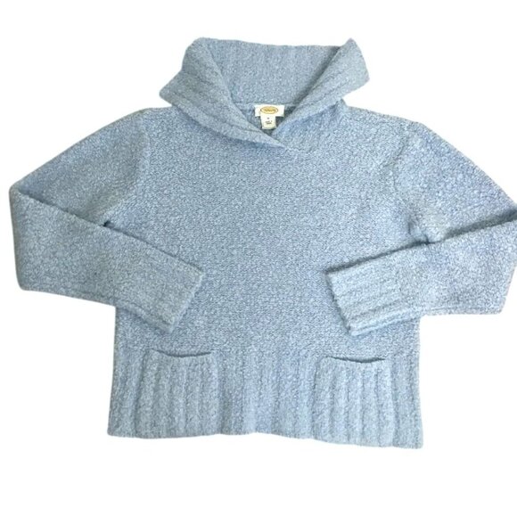 Talbots Women Light Blue Open Cowl Neck Pullover Sweater Pockets Ribbed Hem Sz M - Picture 4 of 7